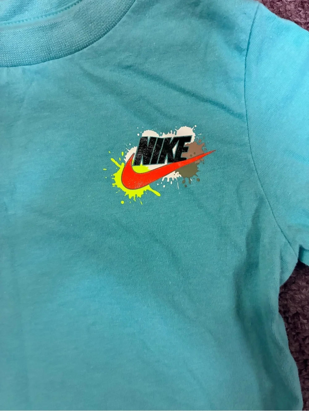 Nike Teal Long-Sleeve Kids Tee with Neon Swoosh